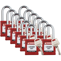 Cadenas de verrouillage Velocity, Rouge, Cl&eacute;s diff&eacute;rentes, Nylon, Largeur de 1-1/2" Cam Industrial