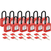 Cadenas de verrouillage Velocity, Rouge, Cl&eacute;s diff&eacute;rentes, Nylon, Largeur de 1-1/2" Cam Industrial