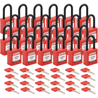 Cadenas de verrouillage Velocity, Rouge, Cl&eacute;s diff&eacute;rentes, Nylon, Largeur de 1-1/2" Cam Industrial