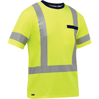 Bisley&reg; X-Back Short Sleeve Shirt, Poly-Cotton, Small, High Visibility Lime-Yellow Cam Industrial