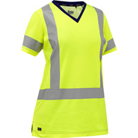 Bisley&reg; Women's X-Back Short Sleeve Shirt, Poly-Cotton, Small, High Visibility Lime-Yellow Cam Industrial