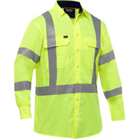 Bisley&reg; X-Back Long Sleeve Work Shirt with X-Airflow, Poly-Cotton, Small, High Visibility Lime-Yellow Cam Industrial