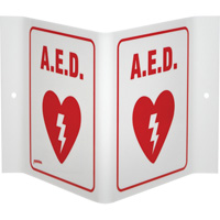 "A.E.D." V-Style Sign, 6" x 9", Acrylic, English with Pictogram Cam Industrial
