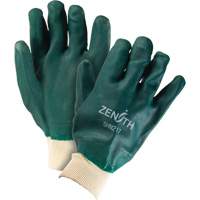 Double Dipped Green Gloves, 10" L, PVC, Cotton Jersey Inner Lining, 70-mil Cam Industrial