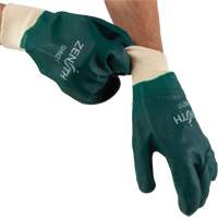 Double Dipped Green Gloves, 10" L, PVC, Cotton Jersey Inner Lining, 70-mil Cam Industrial