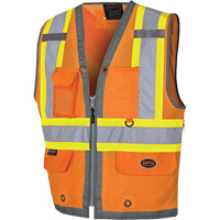 Veste de s&eacute;curit&eacute; pour arpenteur Pioneer avec fermeture &agrave; glissi&egrave;re et dos en maille, Orange haute visibilit&eacute;, Petit, Polyester Cam Industrial