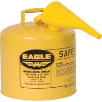 Bidon de s&eacute;curit&eacute; pour le diesel avec entonnoir, Type I, Acier galvanis&eacute;, 5 gal. US, Jaune, Homologu&eacute; FM/List&eacute; UL/ULC Cam Industrial