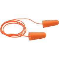 Bouchons d'oreilles coniques jetables en mousse de PU orange SEALTEC33, Avec cordon, Vrac - Boîte, 33 dB NRR, Taille unique Cam Industrial