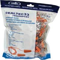 Bouchons d'oreilles coniques jetables en mousse de PU orange SEALTEC33, Vrac - Sac en poly, Avec cordon Cam Industrial