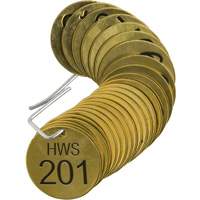 &eacute;tiquettes num&eacute;rot&eacute;es pour vannes HWS, # 201-225, Laiton, 1,5" dia. Cam Industrial