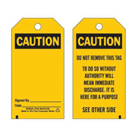 Accident Prevention Tags, Polyester, 3" W x 5-3/4" H, English Cam Industrial