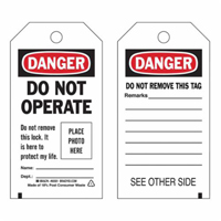 Self-Laminating "Do Not Operate" Tags, Polyester, 3" W x 5-3/4" H, English SX840 | Cam Industrial