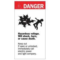Enseigne Danger Hazardous Voltage, 8" x 4-1/2", Acrylique, Anglais avec pictogramme Cam Industrial