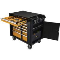 Powered Tool Cart, 11 Drawers, 42-1/2" W x 24-7/16" D x 41" H, Black/Orange Cam Industrial