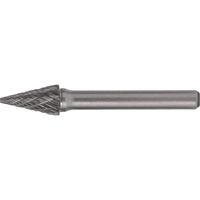 Solid Carbide Burrs - Pointed Cone Shape, SM-42, 1/8" Dia., 1/8" Shank, 7/16" Depth of Cut Cam Industrial