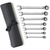 Jeu de cl&eacute;s &agrave; cliquets r&eacute;versibles SAE &agrave; 12 pans et 72 dents avec pochette &agrave; outils enroulable, Combinaison, 7 morceaux, Imp&eacute;rial Cam Industrial