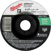 Grinding Wheel, 4-1/2" x 1/4", 7/8" Arbor, Silicon Carbide, Type 27 Cam Industrial