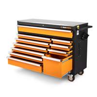 Rolling Tool Cabinet with Stainless Steel Worktop, 11 Drawers, 52" W x 18" D x 36" H, Black/Orange Cam Industrial