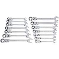 72-Tooth 12 Point Wrench Set, Flex Head/Ratcheting Combination, 14 Pieces, Imperial and Metric Cam Industrial