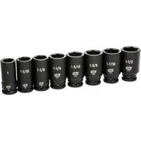 6 Point SAE Socket Set, 8 Pcs, Impact, 3/4" Drive Size, Deep Cam Industrial