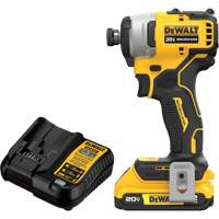 ATOMIC COMPACT SERIESMAX* Brushless Cordless Compact Impact Driver Kit, 1/4", 1700 in-lbs Max. Torque, 20 V, Lithium-Ion Cam Industrial