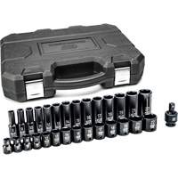 6-Point Metric Socket Set, 29 Pcs, Impact, 3/8" Drive Size, Deep Cam Industrial
