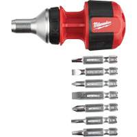 8-in-1 Compact Ratcheting 1/4" Drive Multi-Bit Driver, Cushion Grip Handle Cam Industrial