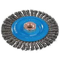Brosse &agrave; fils nou&eacute;s pour cordons de soudure, Dia. 4", Fils 0,02", Arbre 5/8"-11, Aluminium/Acier inoxydable Cam Industrial