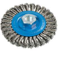 Brosse rotative &agrave; fils nou&eacute;s large, Dia. 4-1/2", Fils 0,02", Arbre 5/8"-11, Aluminium/Acier inoxydable Cam Industrial