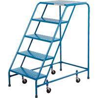 Rolling Step Ladder, 5 Steps, 18" Step Width, 46" Platform Height, Steel Cam Industrial