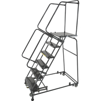 Weight Actuated Lockstep Rolling Ladders, 5 Steps, 24" Step Width, 50" Platform Height, Steel Cam Industrial