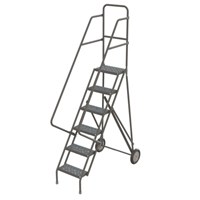 Rolling Ladder, 6 Steps, Serrated, 66" High Cam Industrial