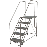 Mobile Work Platform, Steel, 5 Steps, 50" H, 35" D, 24" Step, Serrated Cam Industrial