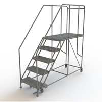 Mobile Work Platform, Steel, 5 Steps, 50" H, 47" D, 24" Step, Serrated Cam Industrial