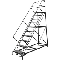 Safety Slope Rolling Ladder, 10 Steps, Perforated, 50° Incline, 100" High Cam Industrial