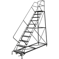 Safety Slope Rolling Ladder, 11 Steps, Perforated, 50° Incline, 110" High Cam Industrial