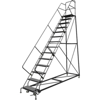Safety Slope Rolling Ladder, 14 Steps, Perforated, 50° Incline, 140" High Cam Industrial