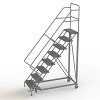 Safety Slope Rolling Ladder, 8 Steps, Serrated, 50° Incline, 80" High Cam Industrial