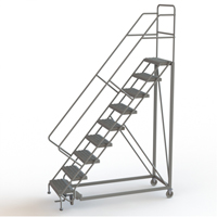 Safety Slope Rolling Ladder, 9 Steps, Serrated, 50° Incline, 90" High Cam Industrial