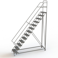 Safety Slope Rolling Ladder, 13 Steps, Serrated, 50° Incline, 130" High Cam Industrial