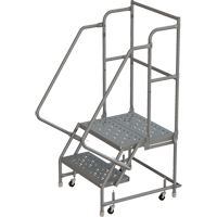 Deep Top Step Rolling Ladder, 2 Steps, 24" Step Width, 20" Platform Height, Steel Cam Industrial