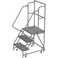 Escabeaux roulants &agrave; dessus profond, 3 marches, Largeur de la marche 16", Hauteur de la plateforme 30", Acier Cam Industrial