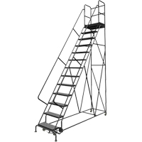 Escabeaux roulants &agrave; dessus profond, 13 marches, Largeur de la marche 24", Hauteur de la plateforme 130", Acier Cam Industrial