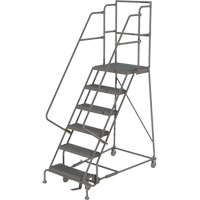 Deep Top Step Rolling Ladder, 6 Steps, 16" Step Width, 60" Platform Height, Steel Cam Industrial