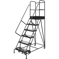 Deep Top Step Rolling Ladder, 6 Steps, 24" Step Width, 60" Platform Height, Steel Cam Industrial