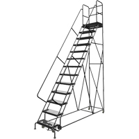 Deep Top Step Rolling Ladder, 13 Steps, 24" Step Width, 130" Platform Height, Steel Cam Industrial