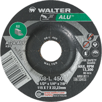 Aluminium Depressed Centre Grinding Wheels, 4-1/2" x 1/4", 7/8" Arbor, Type 27 Cam Industrial