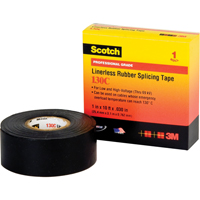 Scotch&reg; Linerless Rubber Splicing Tape 130C, 25.4 mm (1") x 9.14 m (30'), Black Cam Industrial