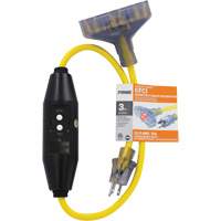 Shocksafe&reg; GFCI Triple Tap Adapter, 125 V, 15 A, 3' Cord Cam Industrial