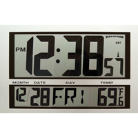 Jumbo Clock, Digital, Battery Operated, 16.5" W x 1.7" D x 11" H, Silver XD075 | Cam Industrial